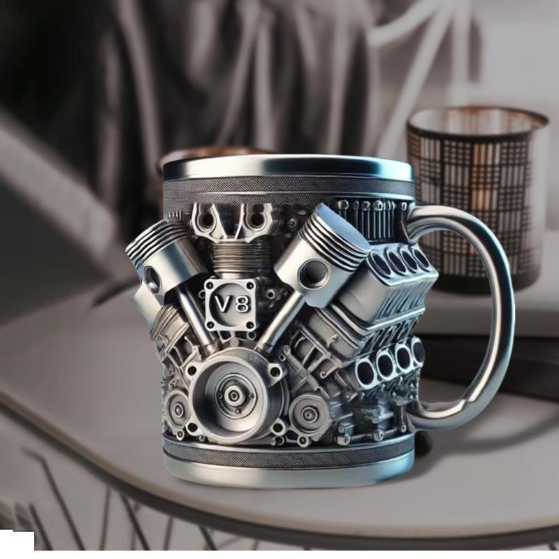Stainless Steel Coffee Cup with V6/V8 Engine, Fun Car Engine Design, Coffee Cup, Cocktail Cup, Suitable for Car Enthusiasts