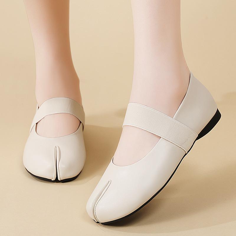 Women's Black Mary Janes Brown Leather Ballet Shoes Flats Casual Slip on Sandals Summer Maternity Shoes for Girls