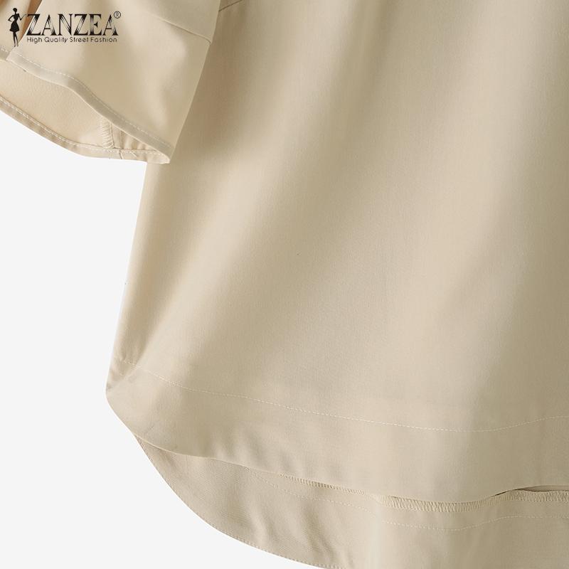 ZANZEA Women Casual Solid Color Loose Round Neck Half Sleeve Blouse