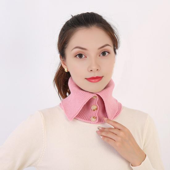 Yousheng Fake Collar Scarf Soft Velvet Thickened Winter Scarf Windproof Solid Color Buttons Closure Knitting Collar Decorative Scarf