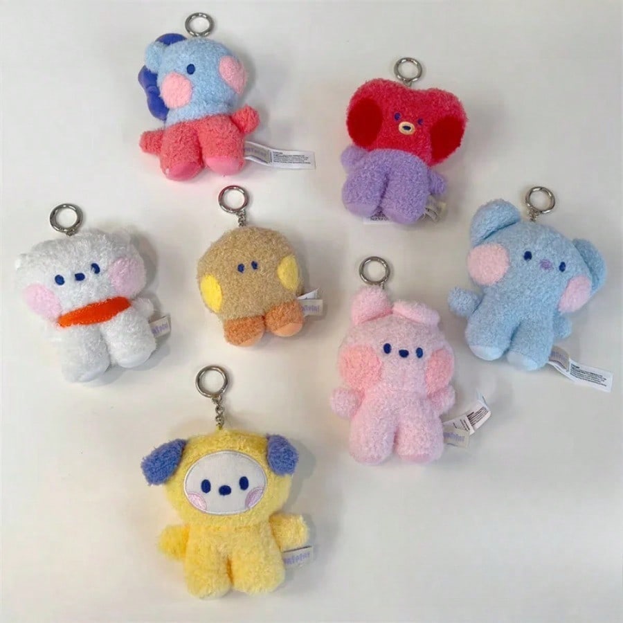 LINE FRIENDS BT21 Anime Kpop und Cartoon-Thema 8cm Mini-Tier COOKY RJ TATA Plüsch Schöner Schlüsselanhänger und Rucksackanhänger