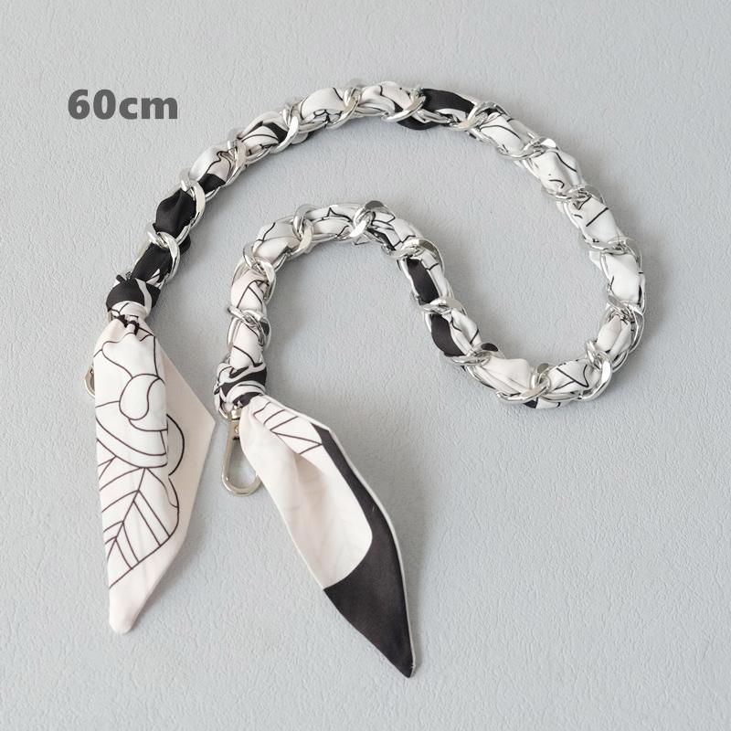 New Fashion Brand Woman Handbag Accessory Chains Detachable Floral Print Gold Silver Metal Silk Shoulder Strap Women DIY Chain Bag Handles