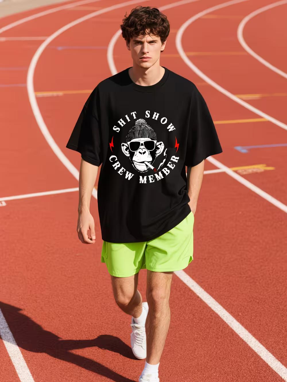 

Funny Shit Show Crew Member Monkey Retro T-Shirt - Humorous Print Loose Fit S-3XL S