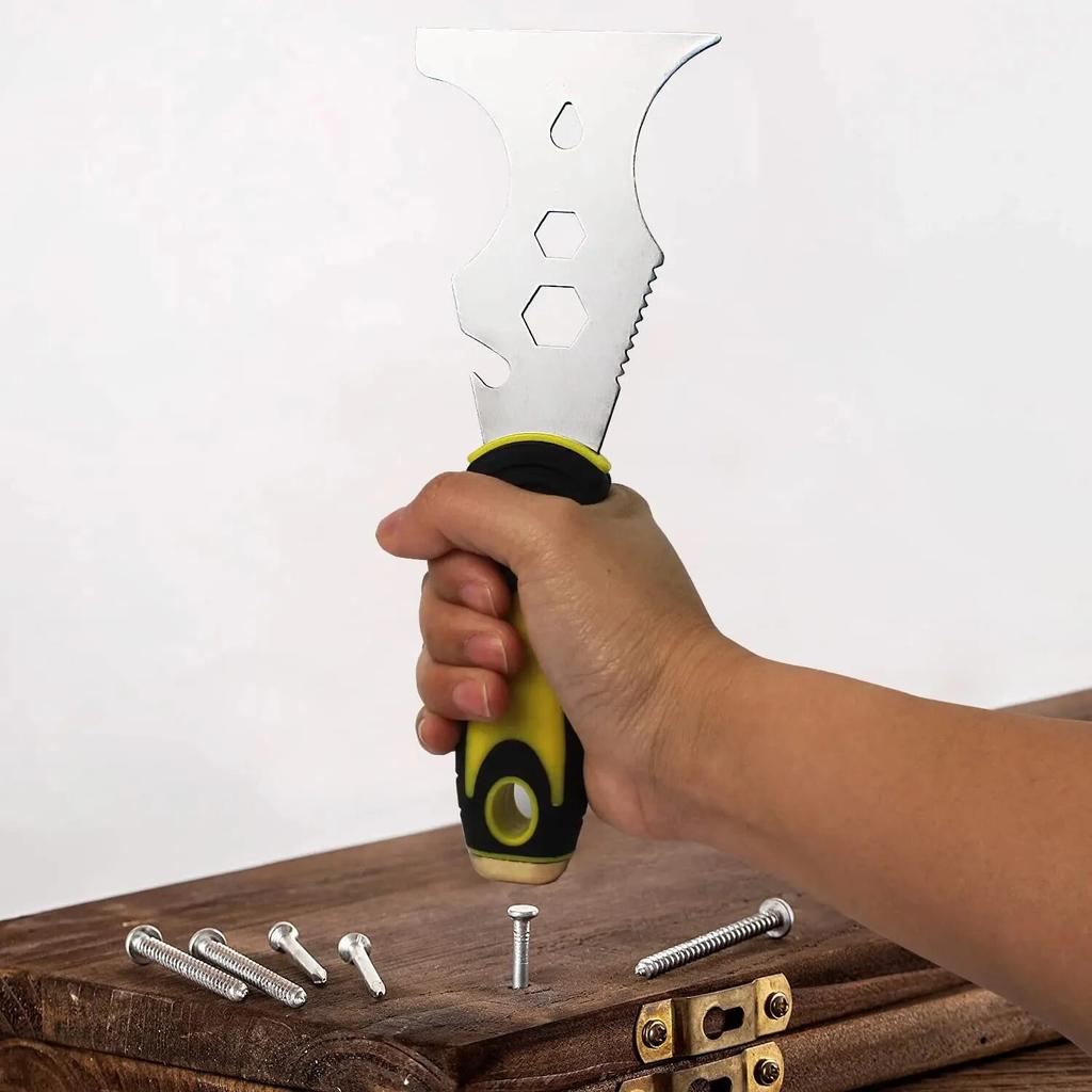 LiTuiLi Couteau à mastic multi-usages 15 en 1 Grattoir à peinture en acier inoxydable Outil de construction pour papier peint Ouvre-boîte Bricolage à domicile