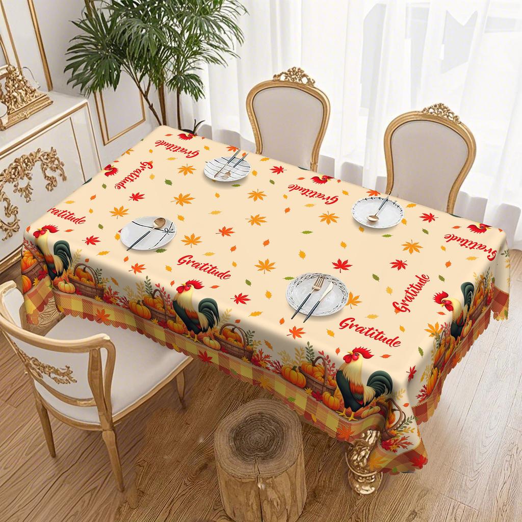 1 Piece Thanksgiving Tablecloth, Rooster Pumpkin Maple Leaf Design, Suitable For Round And Long Tables In Autumn