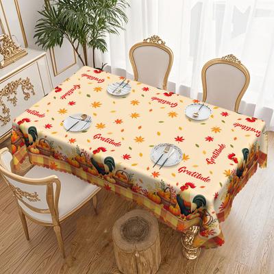 1 Stück Thanksgiving Tischdecke, Hahn Kürbis Ahornblatt Design, Geeignet für runde und lange Tische im Herbst