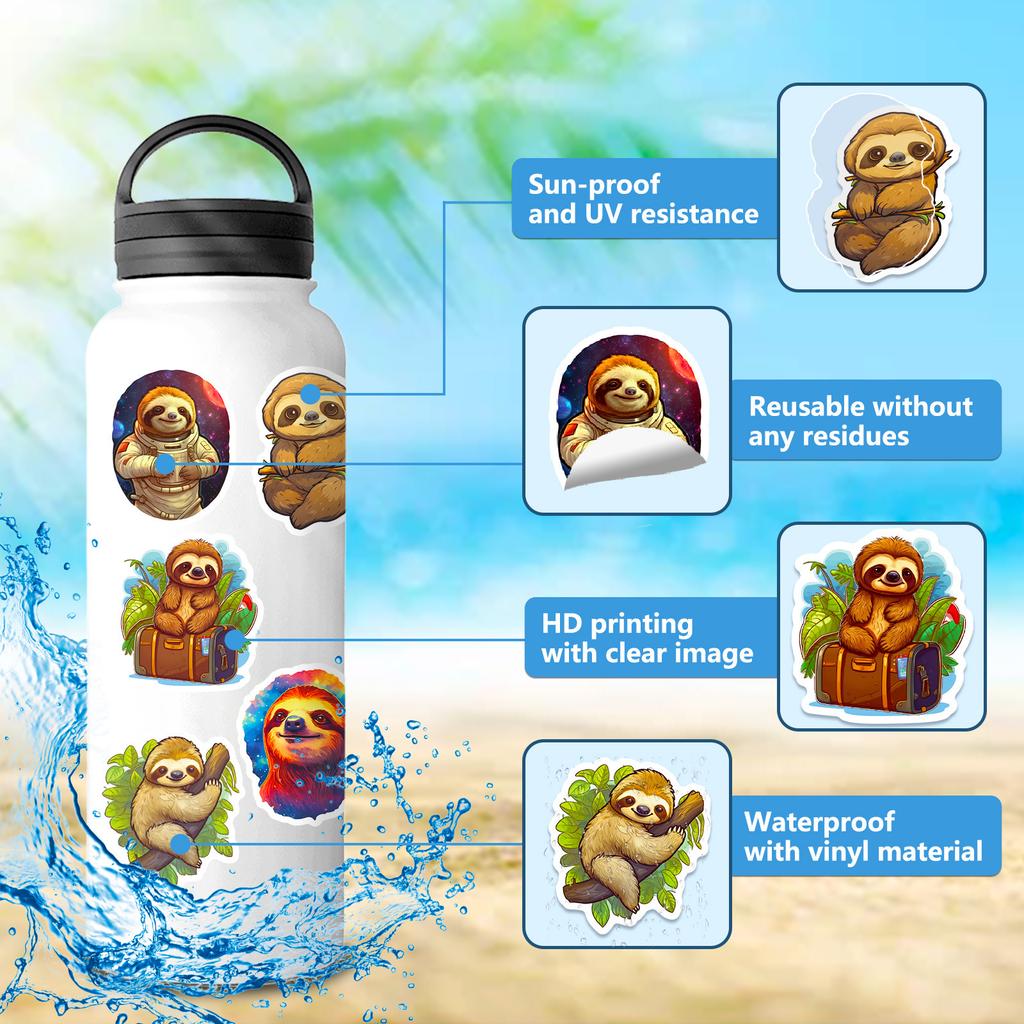 50 Cartoon Cute Sloth Stickers Cute Sloth Doodle Stickers