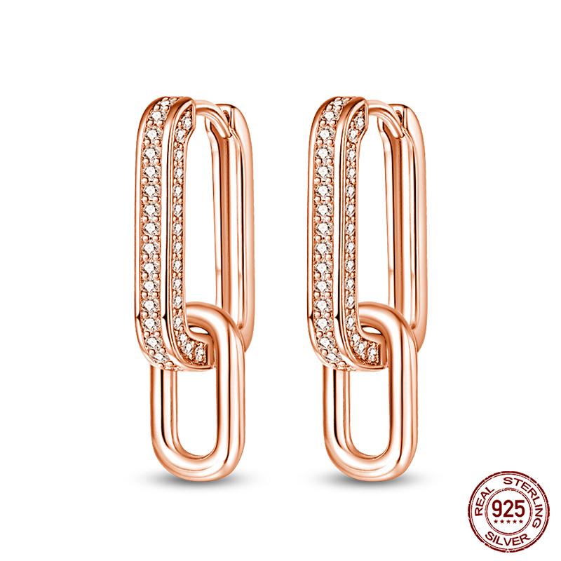 100% 925 Sterling Silver Rose Gold Heart Geometric Pave CZ Hoop Earrings For Women Wedding Engagement Birthday Jewelry Gift 2023