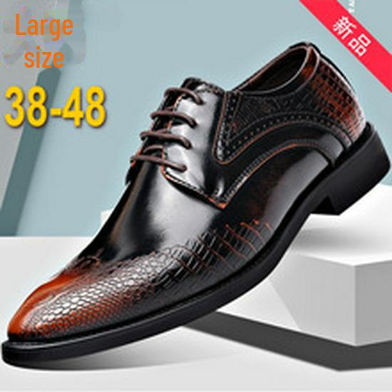 2024 Men's British-Korean Crocodile Pattern Formal Leather Shoes - Pointed Toe, Large Size