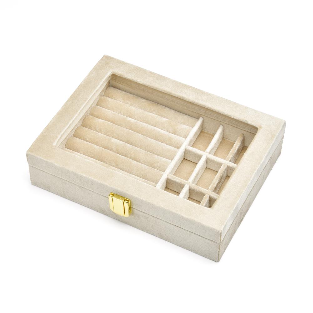Rectangle Luxury Velvet Jewelry Box Clear Acrylic Top Multi Compartment Ring Earrings Necklace Jewelry Organizer Box Custom Logo