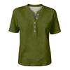 Women’s Fashion Solid Pattern Henley Button Neck Short Sleeve Cotton Linen Shirt for Casual and Daily Wear