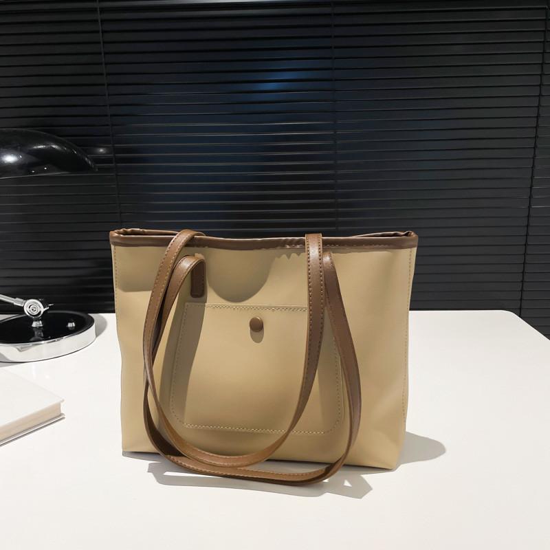 Trendy Black White Brown Khaki Pu Tote Bag For College Students And Everyday Use