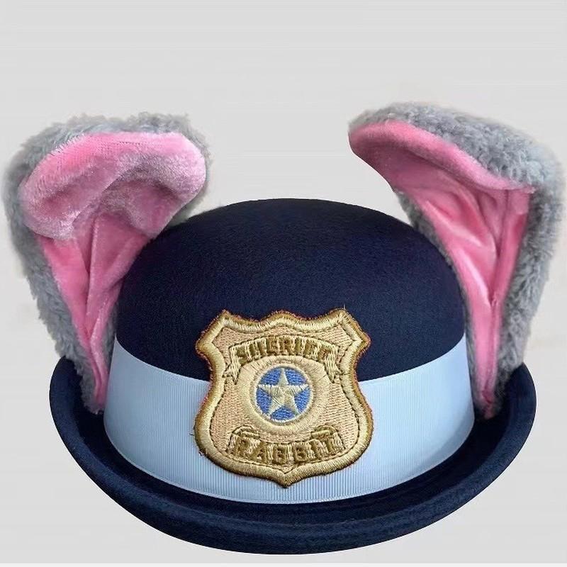 Non-Toxic Cute Judy Hat Rabbit Bowler Hat Zootopia Police Officer Judy Hat Children'S Adult Cosplay Headband Headwear Hat Cute Gift Hot