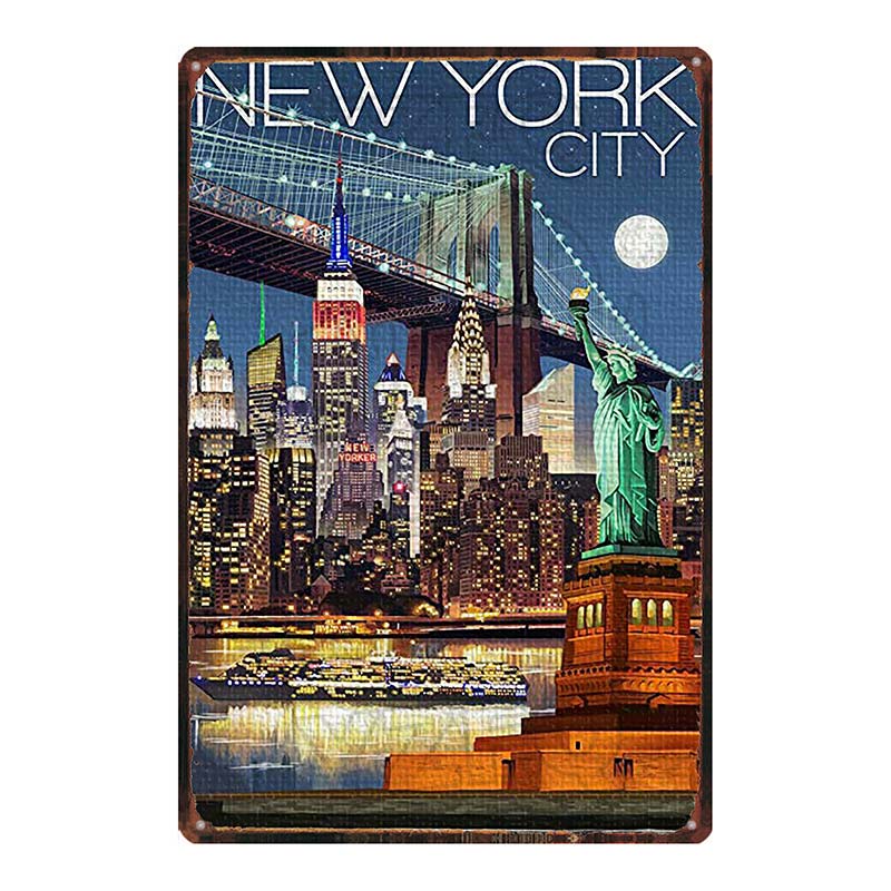 [ YZFQ ] New York City Reiseplakette Metall Vintage Blechschild Reisesouvenir Wand Bar Zuhause Restaurant Dekor 30X20CM DU-3558A