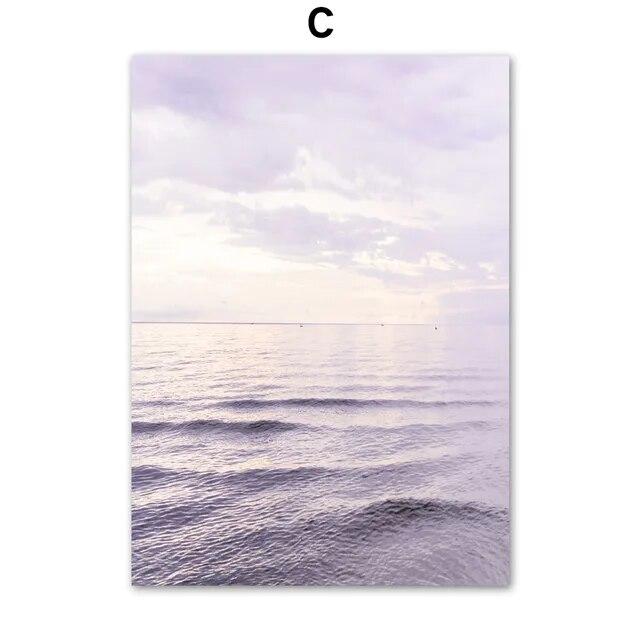 Dandelion Reed Purple Flower Sea Grass Sunset Nordic Poster  Pictures Wall Art Print Canvas Painting Decoration For Living Room