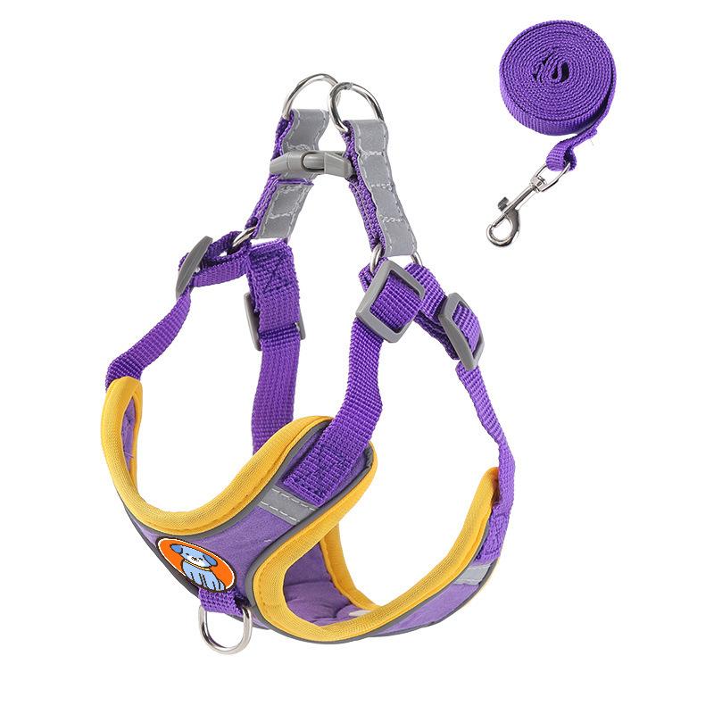 

Поводок для питомца, жилетный тип, нагрудный и спинной ремень, поводок для маленькой собаки померанского шпица, бишон фризе, поводок для собаки с защитой от побега M фиолетовый