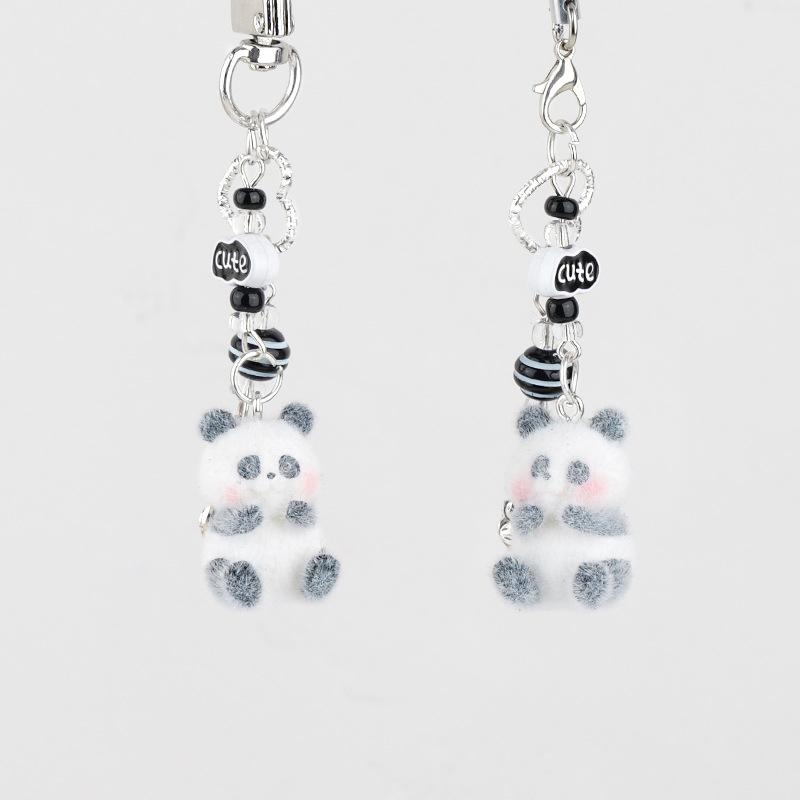 Cute Cartoon Flocking Panda Phone Lanyard  Panda Keychain Mobile Phone Chain Lovely Bag Pendant Couple Keyring