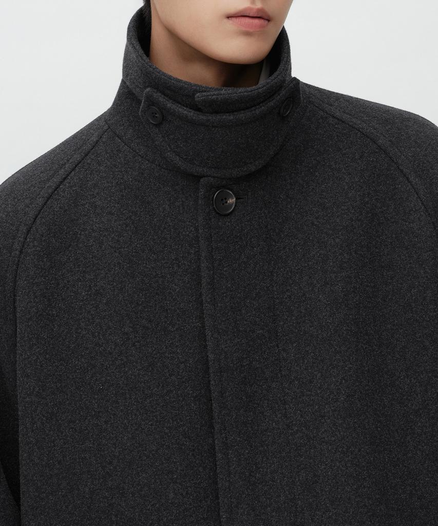 MUSINSA STANDARD Wool Blend Oversized Half Balmacaan Coat [Charcoal Grey]