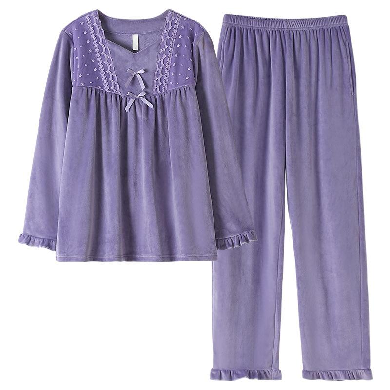 Pajamas Women'S Spring And Autumn Coral Fleece Thin Fleece Warm Women'S Winter Island Fleece Autumn And Winter Flannel Can Be Worn Outside Loungewear