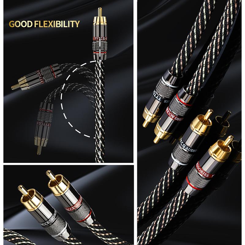 YYTCG HIFI Stereo RCA Audio Cable 6N OFC Male to Male 2RCA to 2RCA Audio Cable with Gold Plated Connector Plug For CD Amplifier