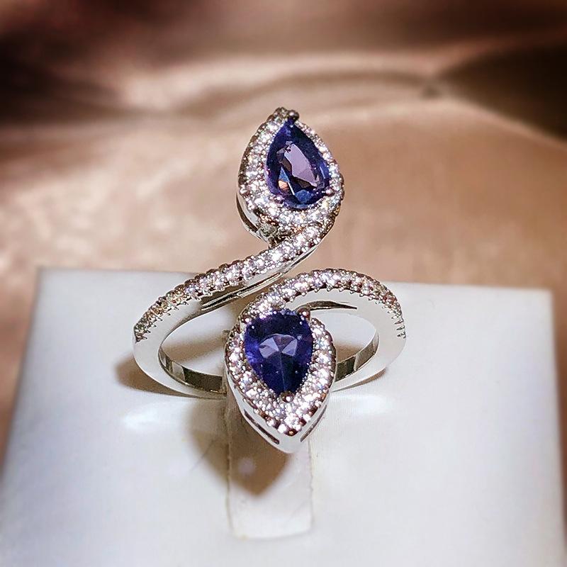 New Blue Heart Sapphire Ring Popular Engagement Jewelry In Europe and America