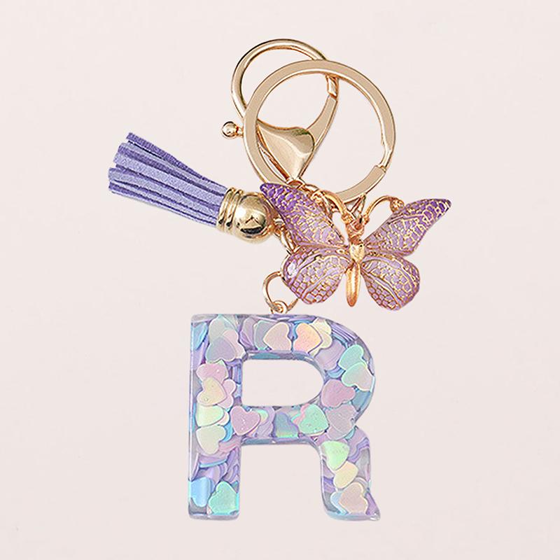 A-Z Letters Keychain Pendant Purple Butterfly Letter Keychain For Girls Women Exquisite Backpack Decoration Accessories Gifts
