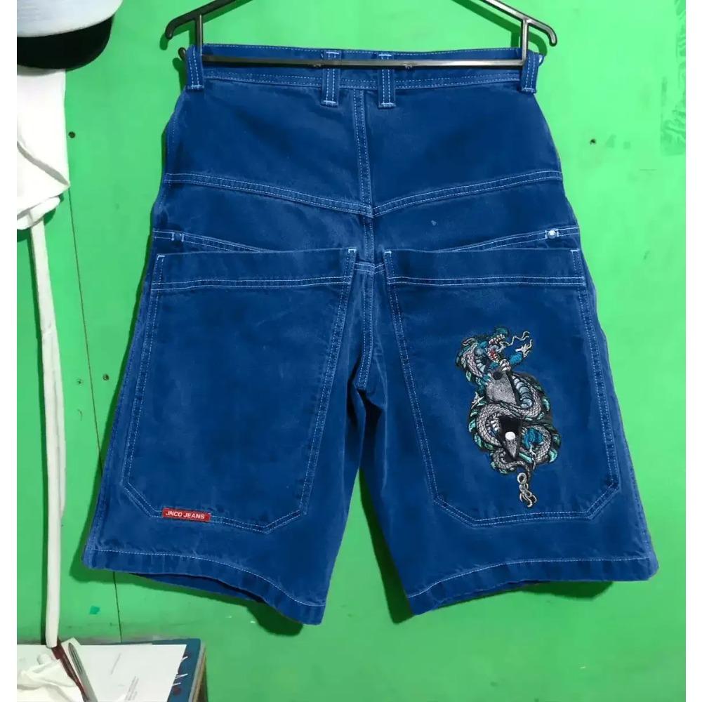 ZYLLO Amerikanischer Hip-Hop Trend Retro Denim Shorts Herren und Damen Y2K Harajuku Gothic Jogging-Shorts