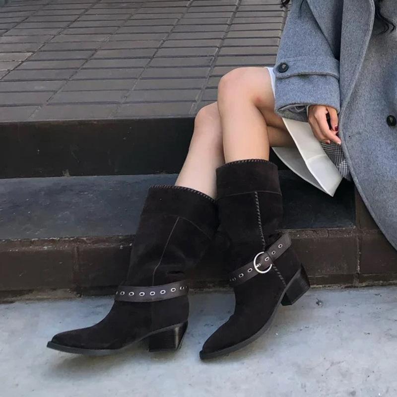 

Niche light luxury handmade women s shoes retro women s shoes women s boots soft leather retro knight boots fashion boots 35 чёрный