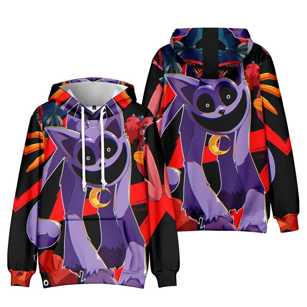 Smiling Critters Cartoon Pattern Anime Hoodies Men/Women Hooded Pullover Sweatrshirts Oversized Sweatshirts S