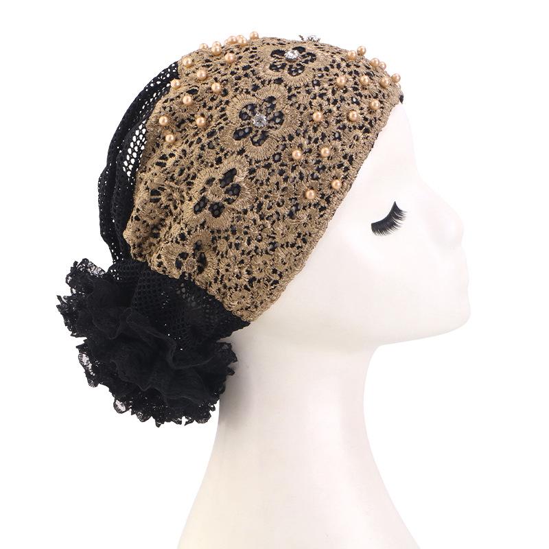 Embroidery Beading Lace Turban Cap for Women