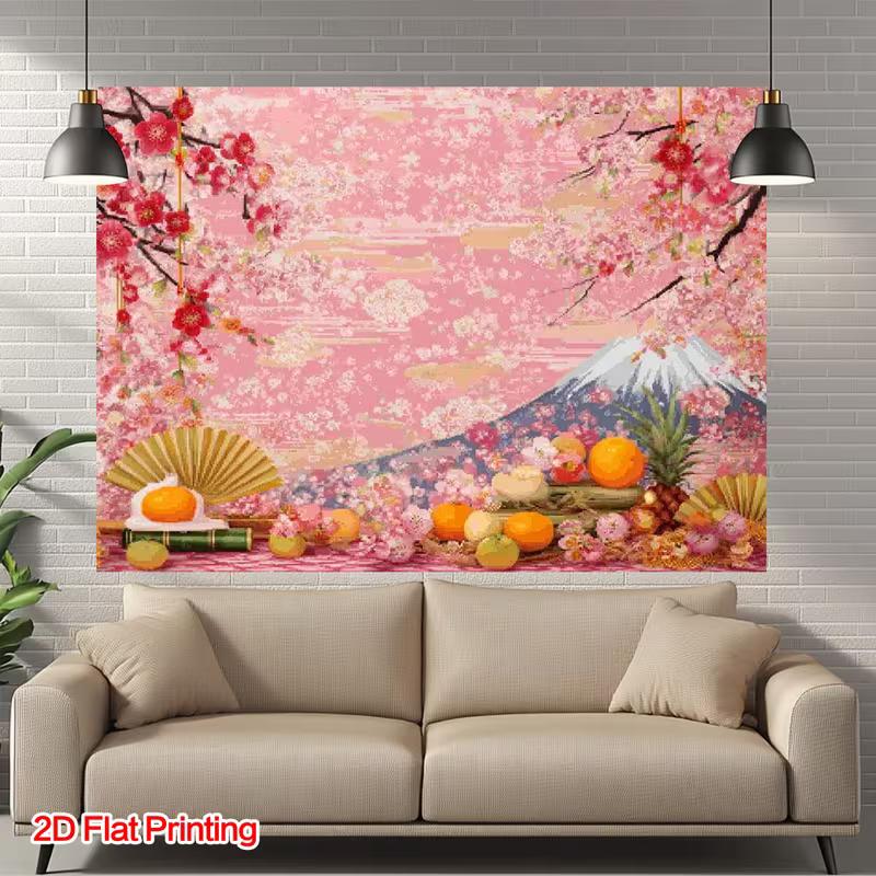 2D Mount Fuji Cherry Blossom Backdrop for Japanese Themed Party Photos