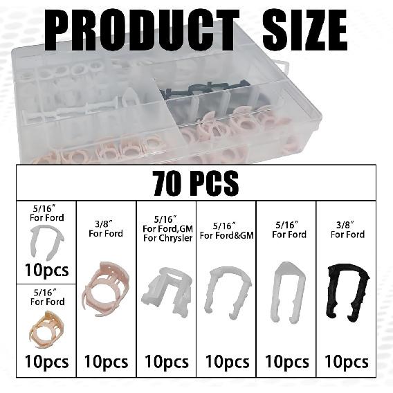 Msyuusr 70Pcs Fuel Line Clips, 3/8" 5/16" Plastic Fuel Tank Repair Kit, 7 Size Nylon Fuel Line Repair Kit, Auto Fuel Line Retainer Clips Replacement