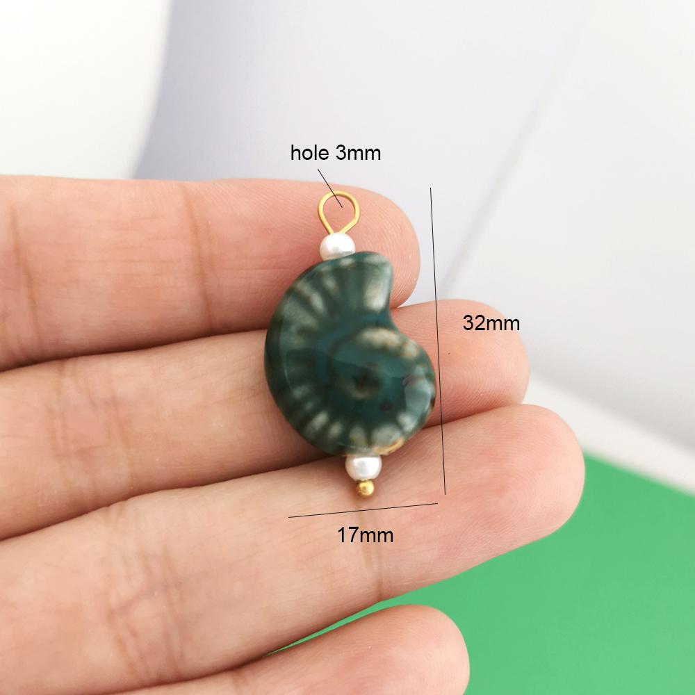 1pc Ceramics Pendant Charm Fish Heart Flower Conch Star Fruits Necklace Stainless Steel Geometric Imitation Pearl