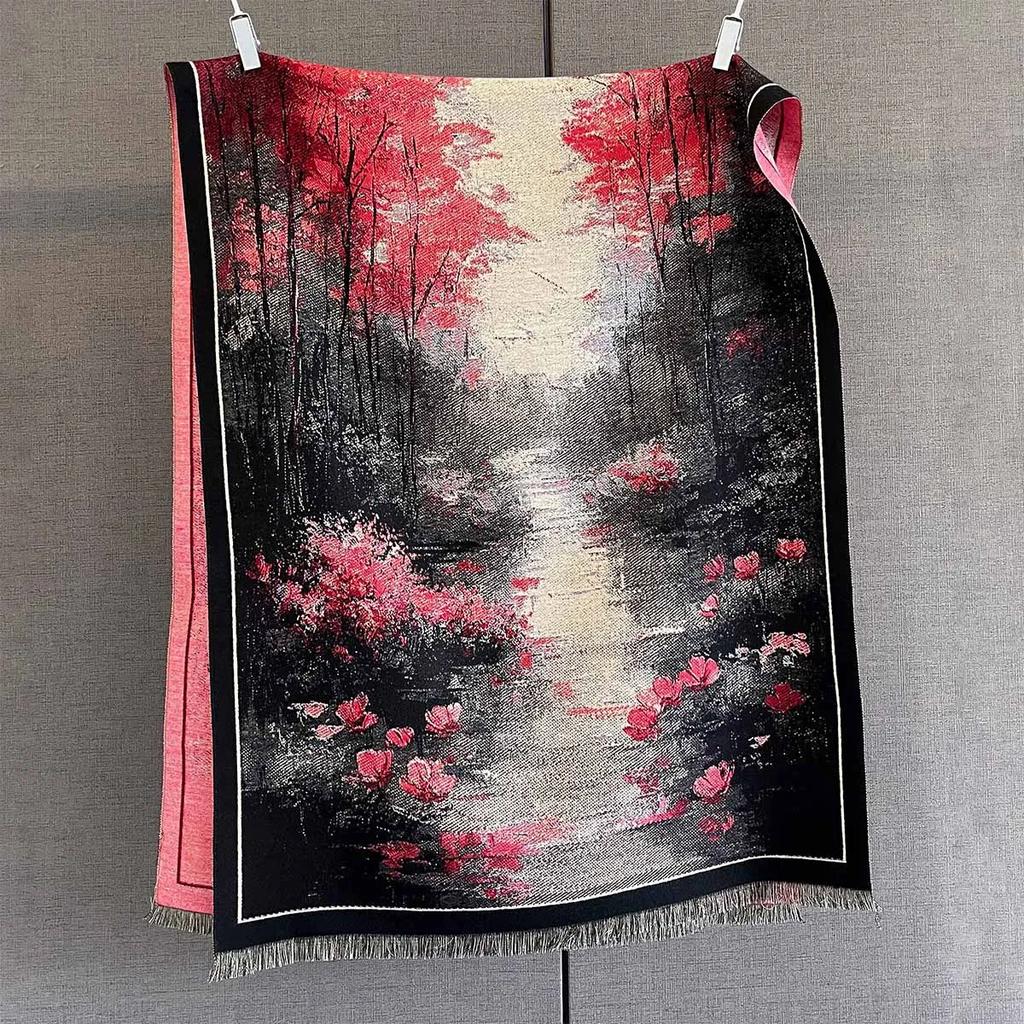 Autumn/Winter Warm Scarf 185*65cm Luxury Tassel Shawl Women's Imitation Cashmere Thickened Warps Coldproof Windproof Blanket