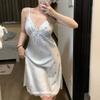Live stream ice silk pajamas suspenders sexy nightgown lace spring and summer thin simulated silk hot silver butterfly loungewear