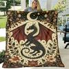 Red Dragon Pattern Bohemian Yarn Jacquard Throw Blanket Chunky Soft, Wear-Resistant And Machine Washable, No Fading Or Pilling, Vintage Floral Design