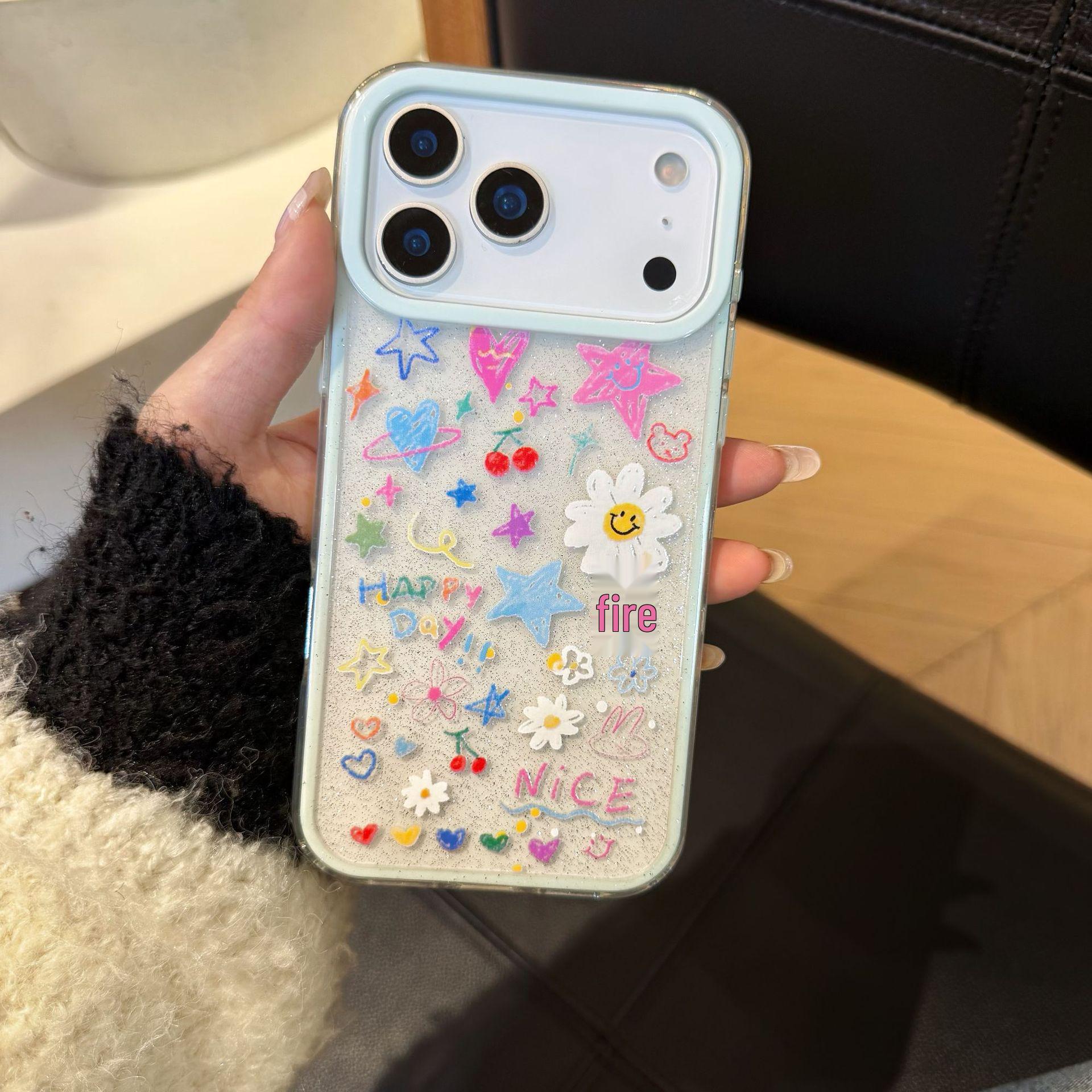

Green Edge 2-in-1 Graffiti Flower Case for iPhone 17 Pro Max - Anti-drop Protective for Apple 16, 15 iPhone 17 Pro