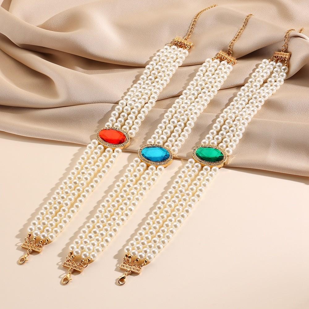 Palace Multi Elegant Layered Simulated Pearl Gemstone Necklace Accessory Neck