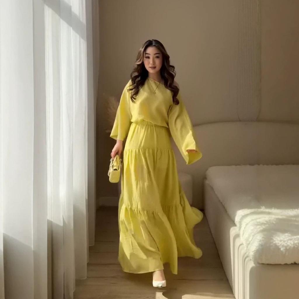  European and  women's clothing new diagonal collar long-sleeved loose top high waist layered split long skirt set