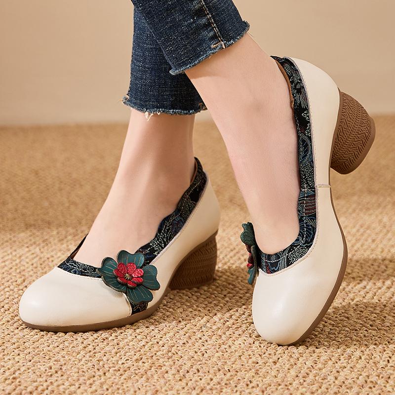 Fashion GKTINOO 2025 Spring Flower Genuine Cow Leather Shoes Women Shoes Elegant Fashion Shoes Woman Retro Handmade Shoes High Heels