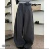 Endorsed by Xiao Yang (158cm) - Women's Woolen High Waist Cropped Wide-Leg Pants, Plush Thickened, 2025 Winter Collection.