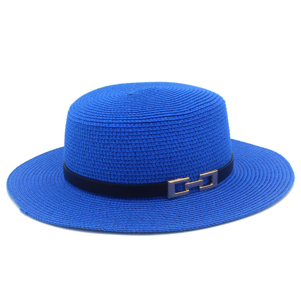 French Flat-top Straw Hat Women's New Spring and Summer Seaside Beach Hat Outdoor Sunscreen Sunshade Retro Straw Top Hat