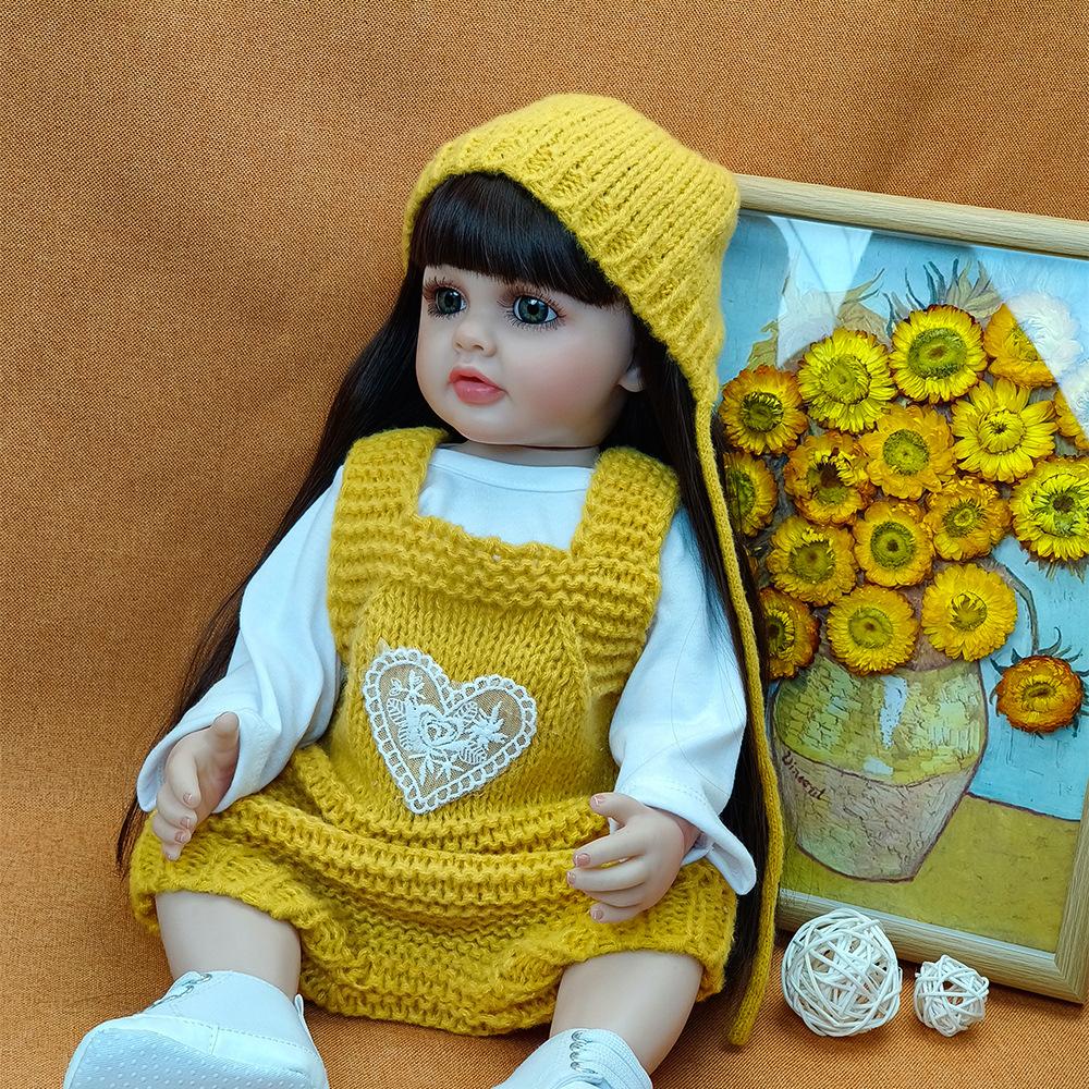 55CM Lalka Reborn z Pełnego Silikonu Można Wkładać do Wody Miła Słodka Betty Lalka Noworodka Wklejane Długie Włosy Lalki Symulacyjne dla Dzieci Prezent na Urodziny Boże Narodzenie