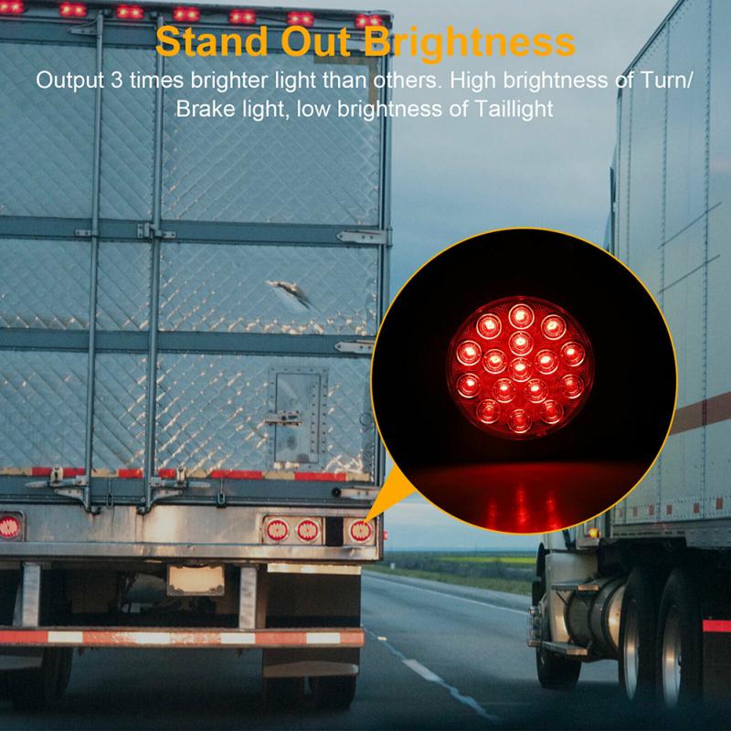 1 Pair Of 16led 4 Inch Round Tail  Lights 10-30v Ip67 Waterproof Outstanding Brightness Truck