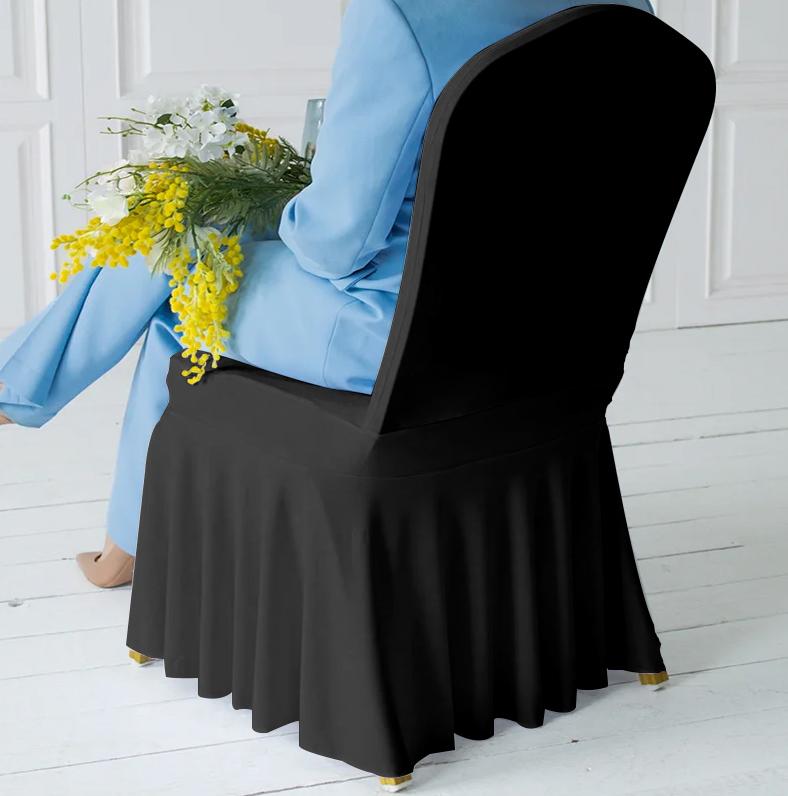 Premium Black Banquet Chair Cover With Ruffles