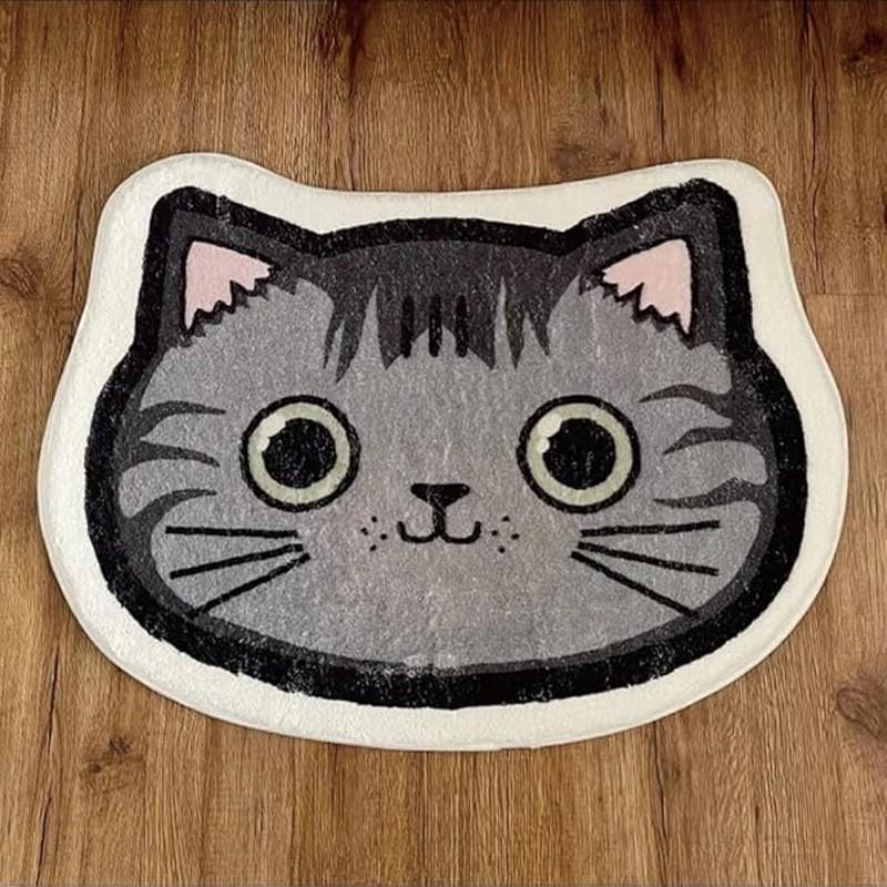 Soft Faux Wool Cartoon Cat Area Rug Non-Slip Absorbent Floor Mat Bedroom Living Room Bathroom