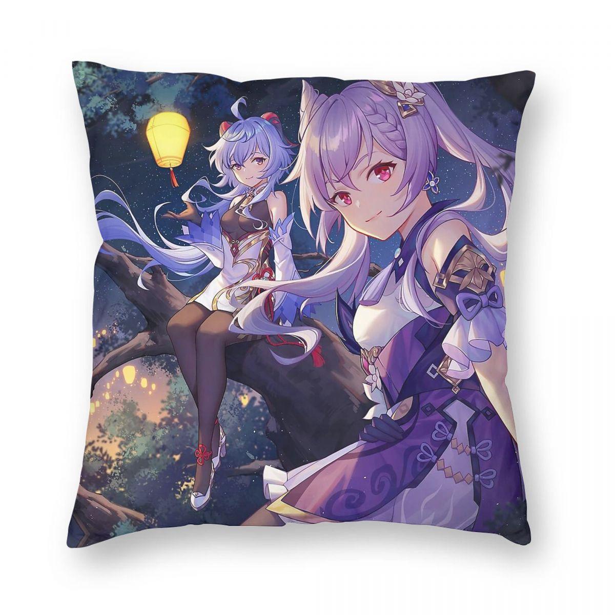 Ganyu And Keqing Genshin Impact Square Pillowcase Polyester Linen Velvet Printed Zip Pillow Case Home Cushion Wholesale x 30x30cm