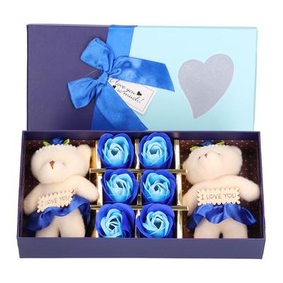 Urso de Flor de Sabão Artificial Brinquedo Caixa de Presente Fofa para Dia dos Namorados Dia das Mães Decoração de Casamento(Azul )