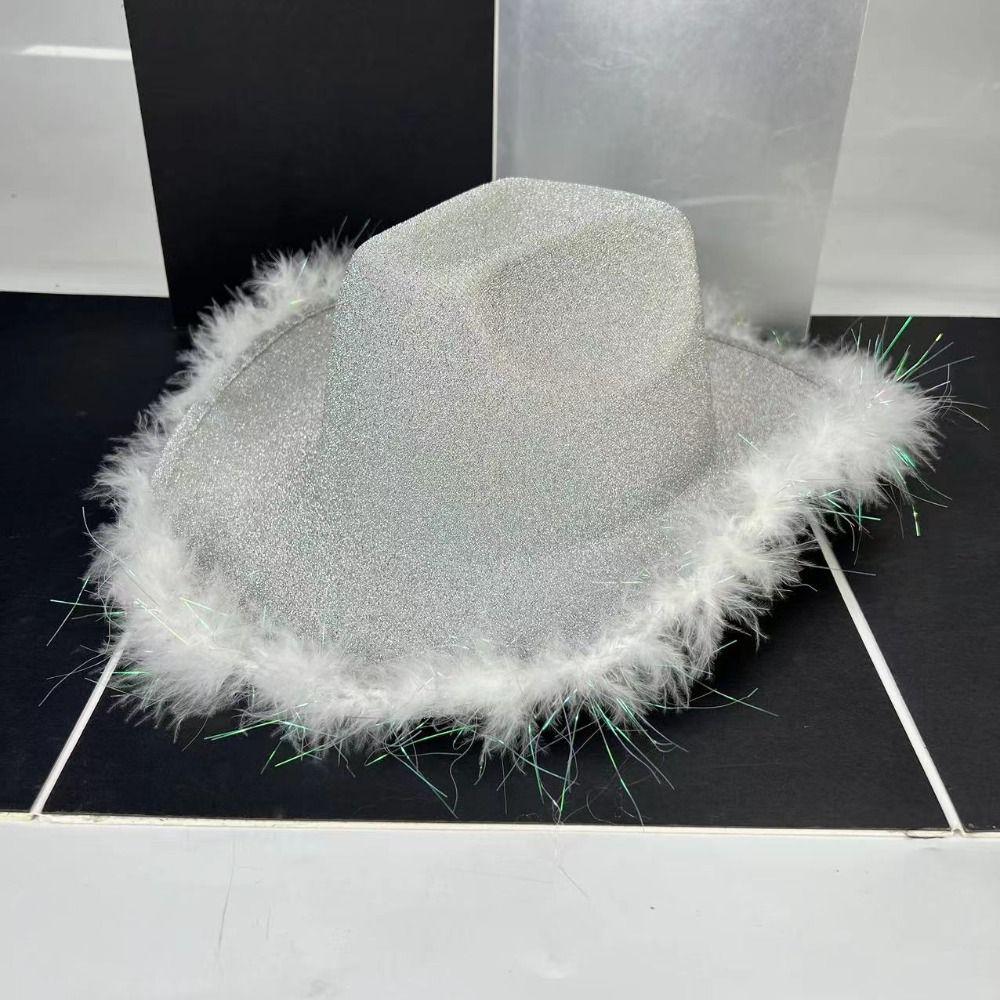 Plush Brim Cowboy Bucket Hat Pink Silver Panama Hat New Fisherman Cap  for Camping Hiking