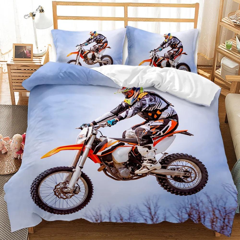 Dirt Bike Bedding Sets Motocross Racer Duvet Cover Set 2/3 Piece Boys Comforter Cover Set,Kids Extreme Sports Style Bedding Set
